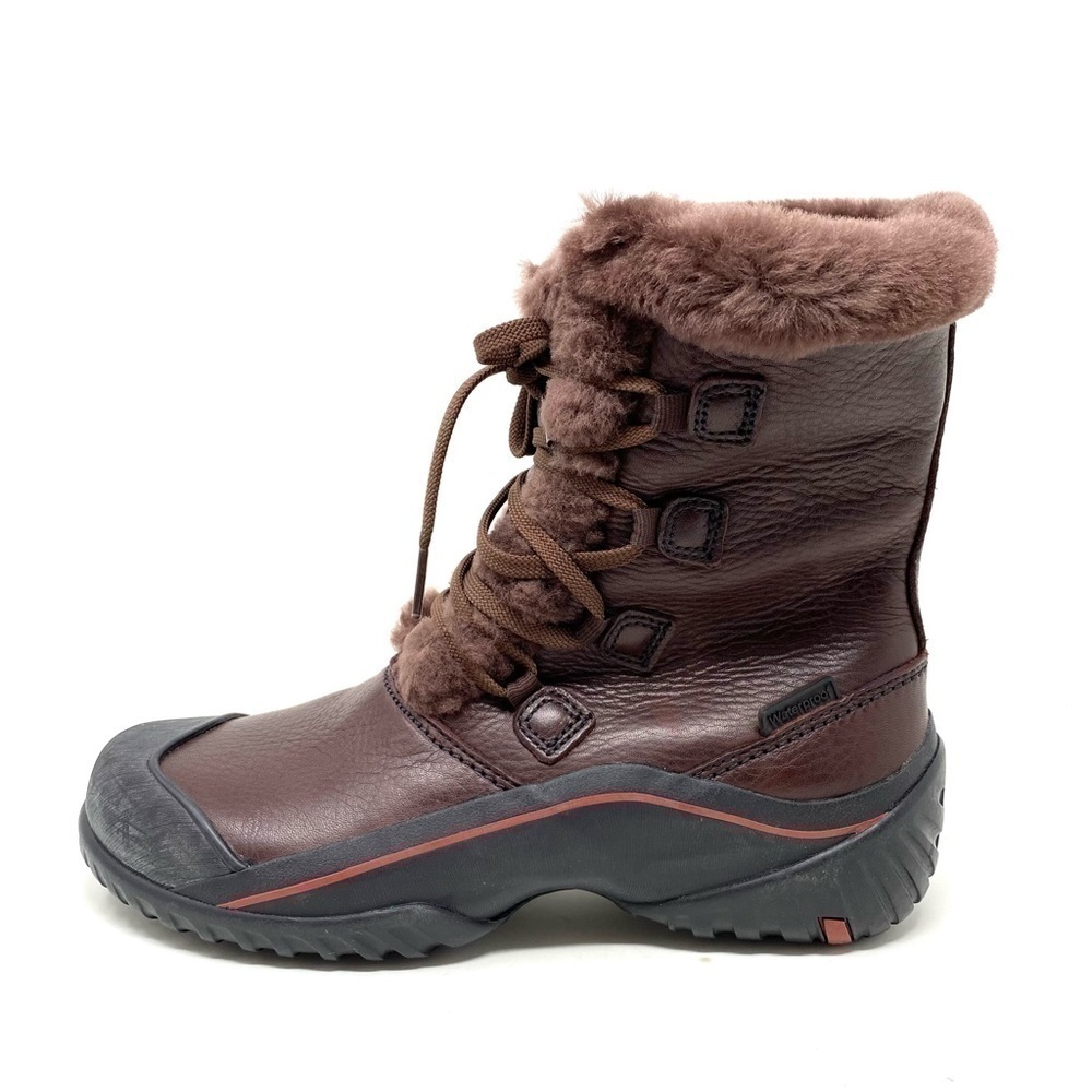 Clarks Bold Crystal Dark Brown Leather Shearling trimmed waterproof boots